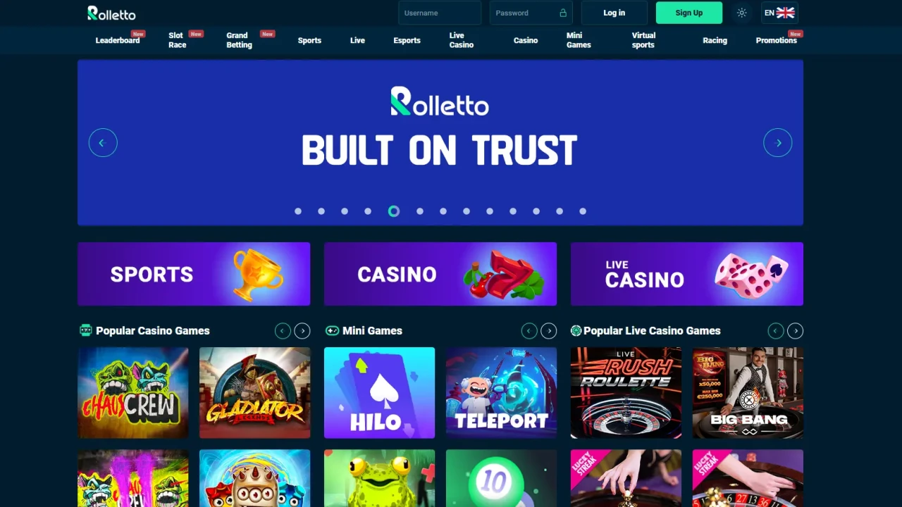 Rolletto Casino Not on Gamstop - Homepage