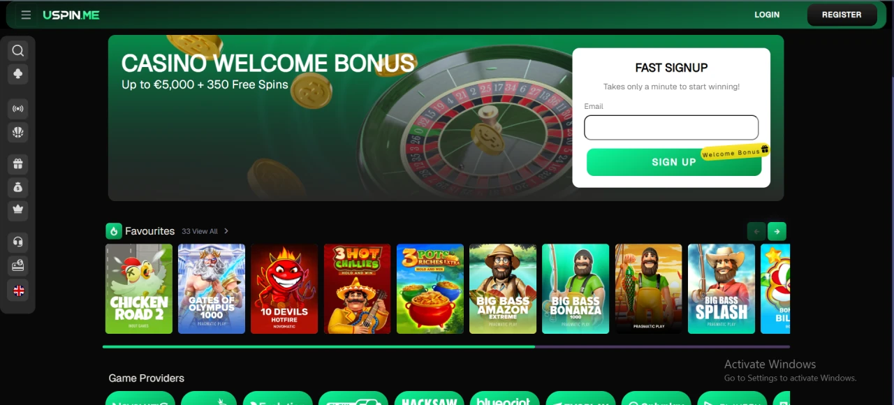 USpin Casino Not on Gamstop - Homepage